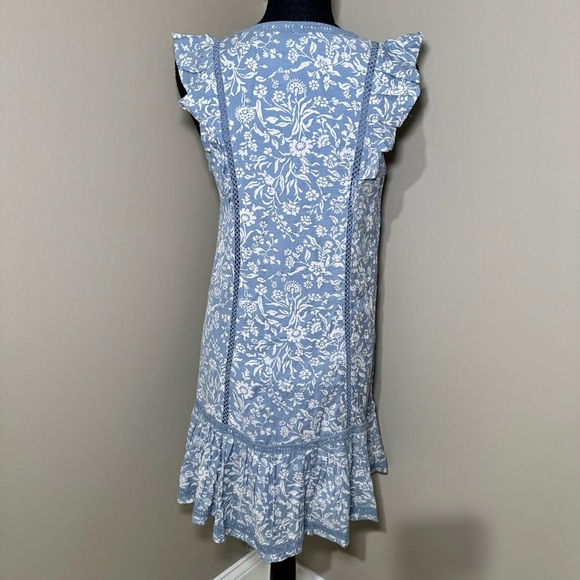 Lucky Brand Lace Trim Ruffle Shoulder Flounce Floral Mini Dress blue size XS‎ - Picture 3 of 6